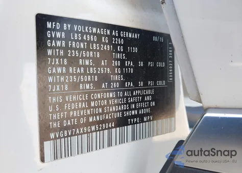 2016 Volkswagen Tiguan Se из США, поврежденный, VIN WVGBV7AX9GW529044